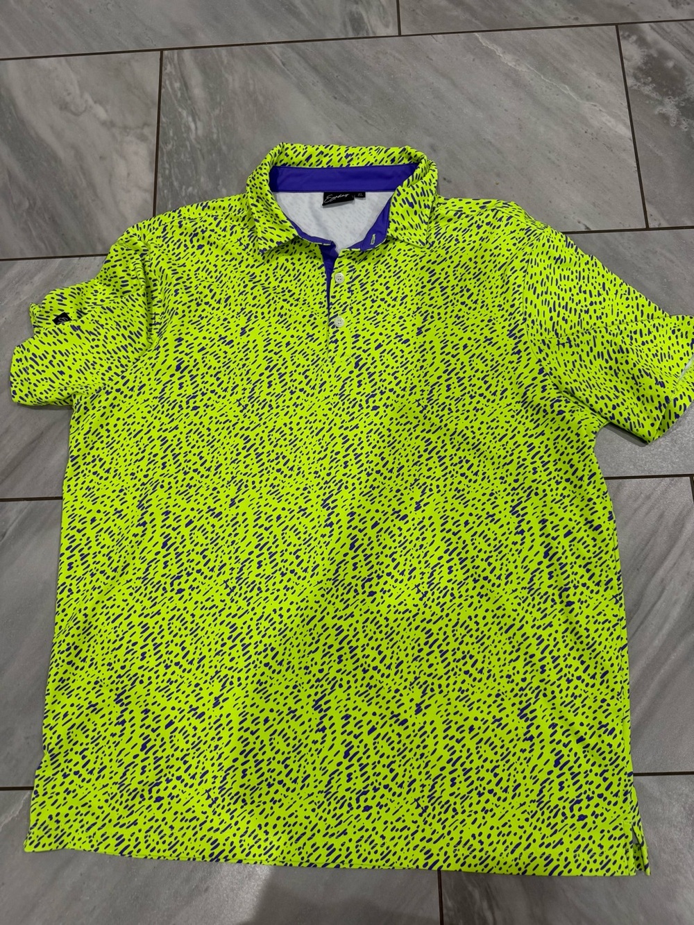Men's Neon Lime Print Polo with Contrast Trim